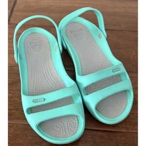 Crocs Cleo II Double Strap Slide Sandals Size 9 Turquoise Blue Summer Beach Shoe